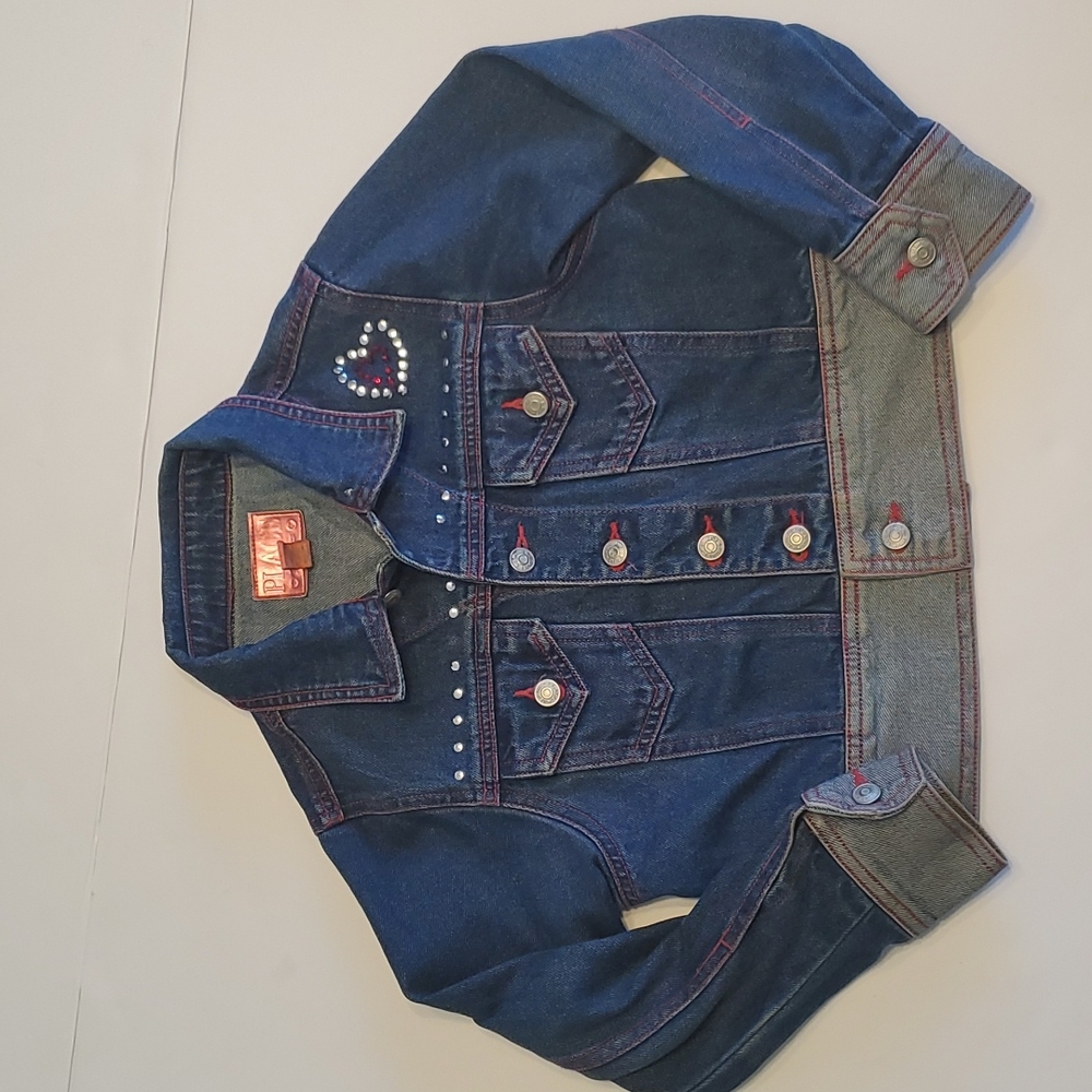 Children's Place Girls Denim Jeans Jacket With Red and Silver Accents